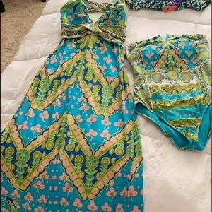 Trina Turk Woodblock Bandeau Swim and Maxi Dress